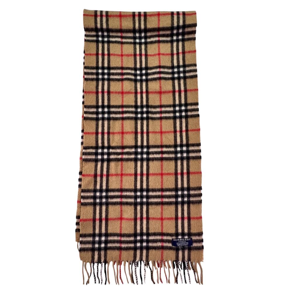 Vintage Burberry London Cashmere Scarf Beige Nova Check Made England Unisex Y2K